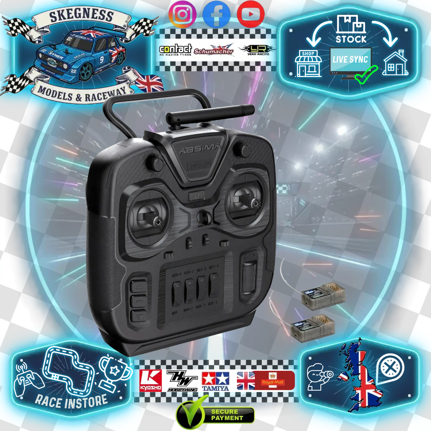 Absima - 6ch Stick Type 2.4ghz Radio Set (SR6S-EVO) with 2x Receivers Combo - 2000111