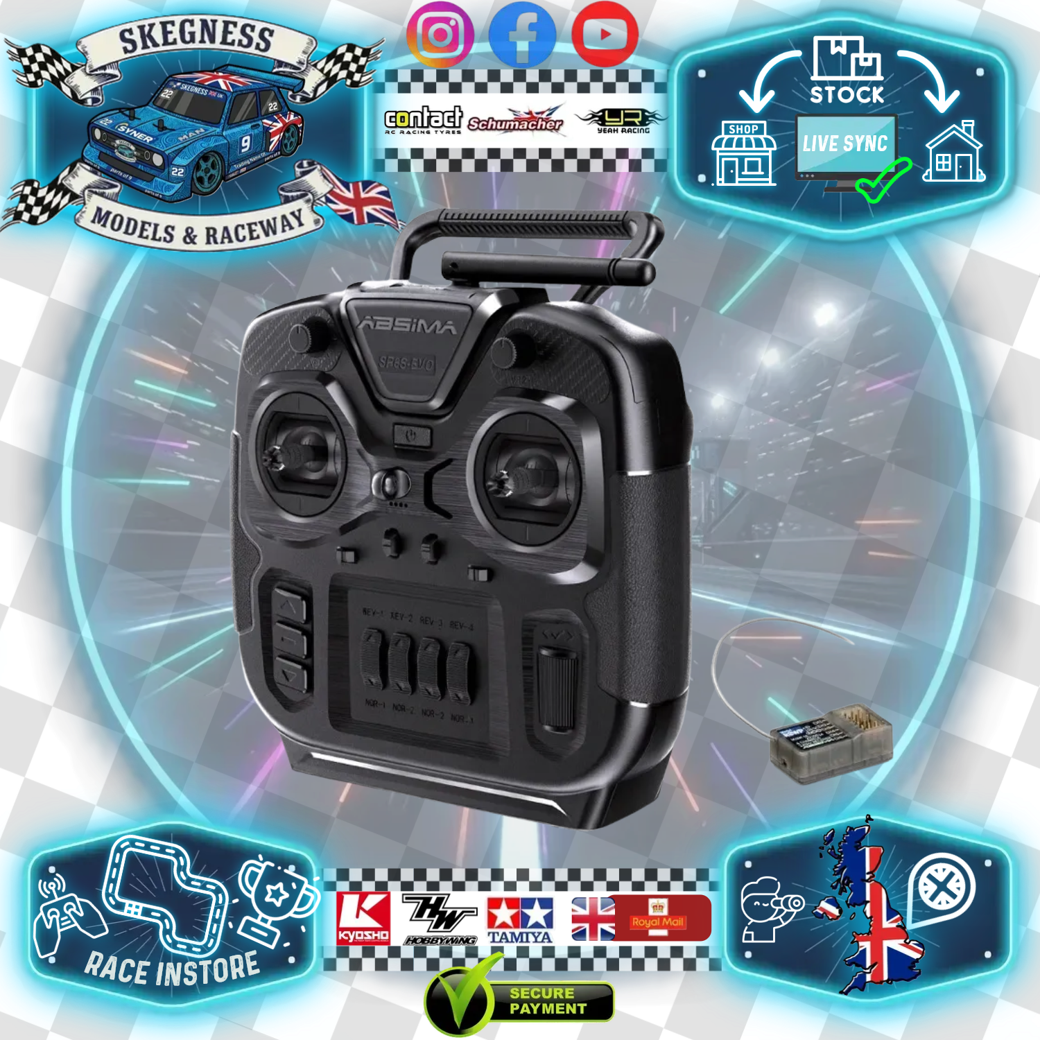 Absima - 6ch Stick Type 2.4ghz Radio Set (SR6S-EVO) with 1x Receivers Combo - 2000023