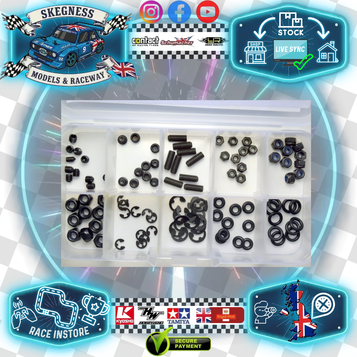Absima - 1/10 Bolts, C-clips, O-rings, Grub Screws etc & Box  - 3020002