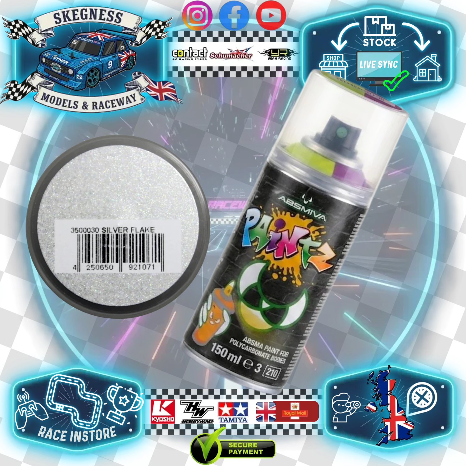 Absima - Lexan Body Spray Paint - SILVER FLAKE 150ml (Same as CORE RC) - 3500030