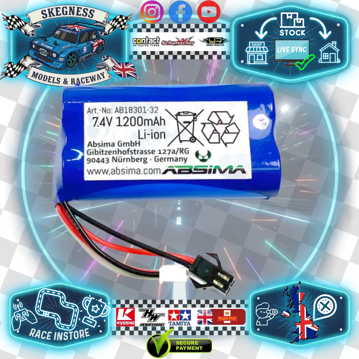Absima - Li-Ion Battery Pack - 7.4v 1200mAh (Fits Flysky Radio FS G-11P) - Battery Pack (Fits most 1/18 Scale Cars) - AB18301-32