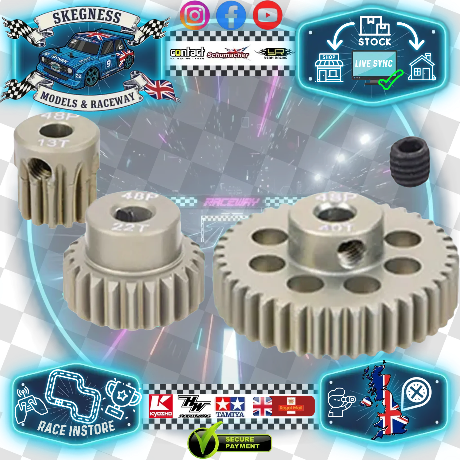 FASTRAX - RC ALUMINIUM 7075T TOUGH LIGHTWEIGHT 48DP PINION CARS - 13T TO 41T (MULTI LISTING)
