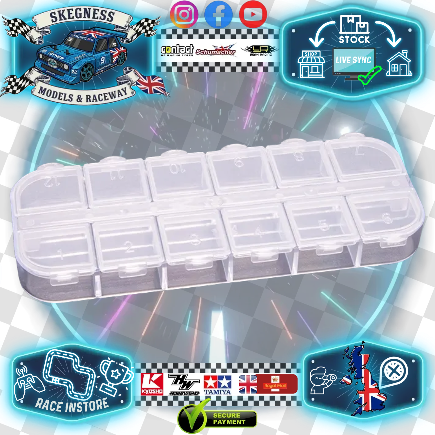 MK RC - Screws, Pinions - Parts Box - 12 Compartments (Measures 13.5 x 5.4 x 1.6cm and each compartment is 1.9 x 1.9 x 1.3cm) MK5969