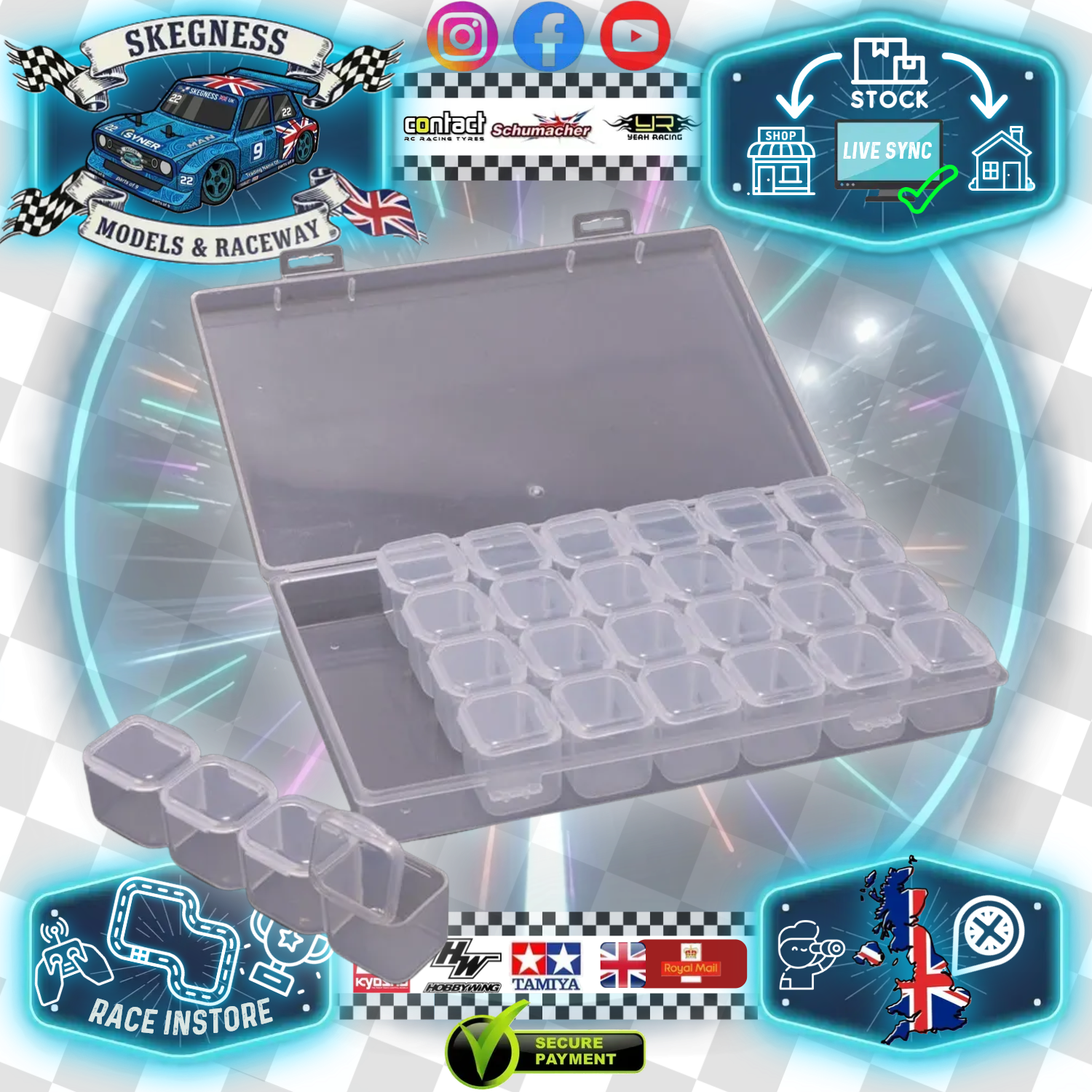 MK RC - Medium Hardware Parts Box - 28 Sealable Compartments (Size 105 x 170 x 25mm / Individual Boxes - 20 x 24 x 22mm) MK5636