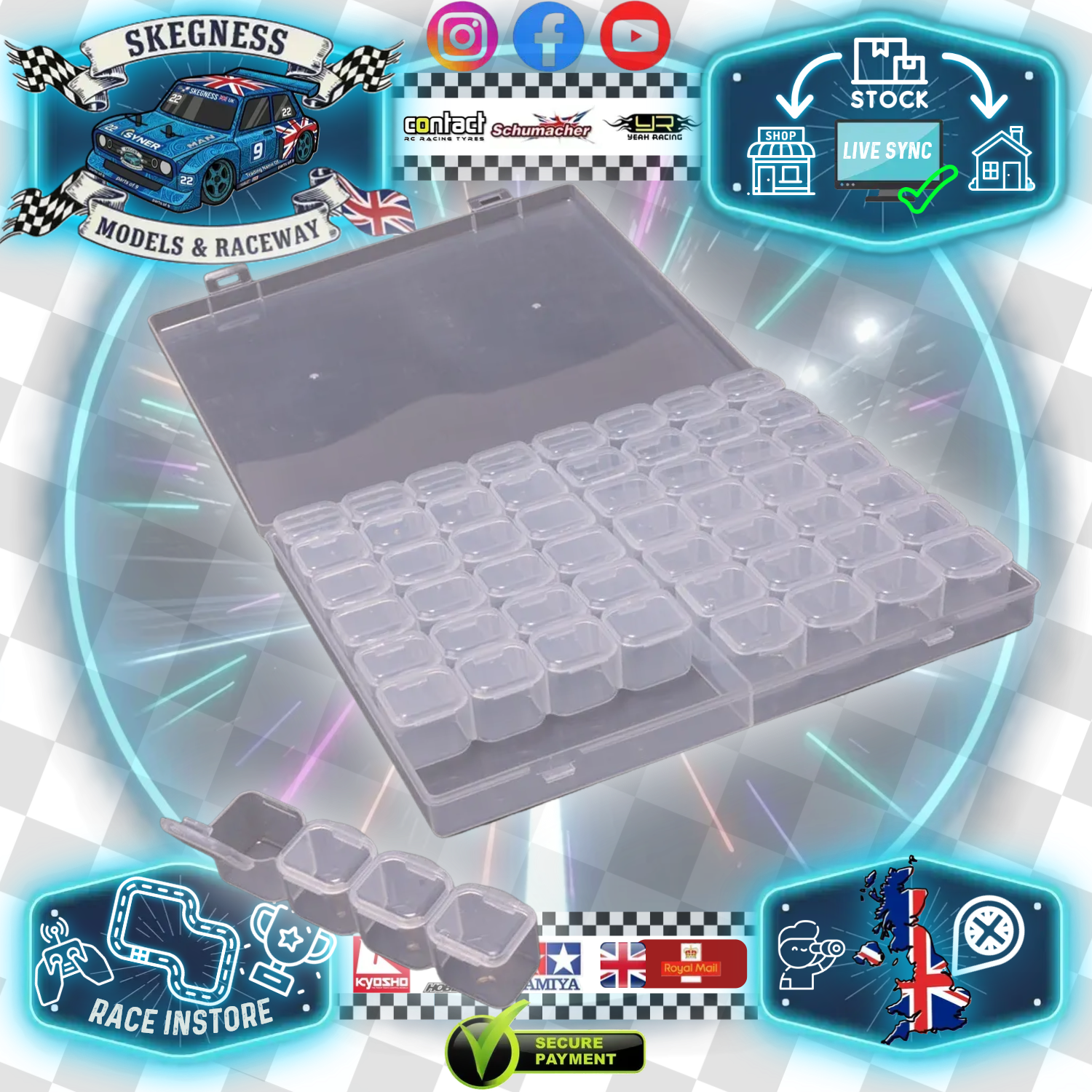 MK RC - Large Hardware Parts Box - 56 Sealed Compartments (Size 208 x 170 x 25mm / Individual Boxes - 20 x 24 x 22mm