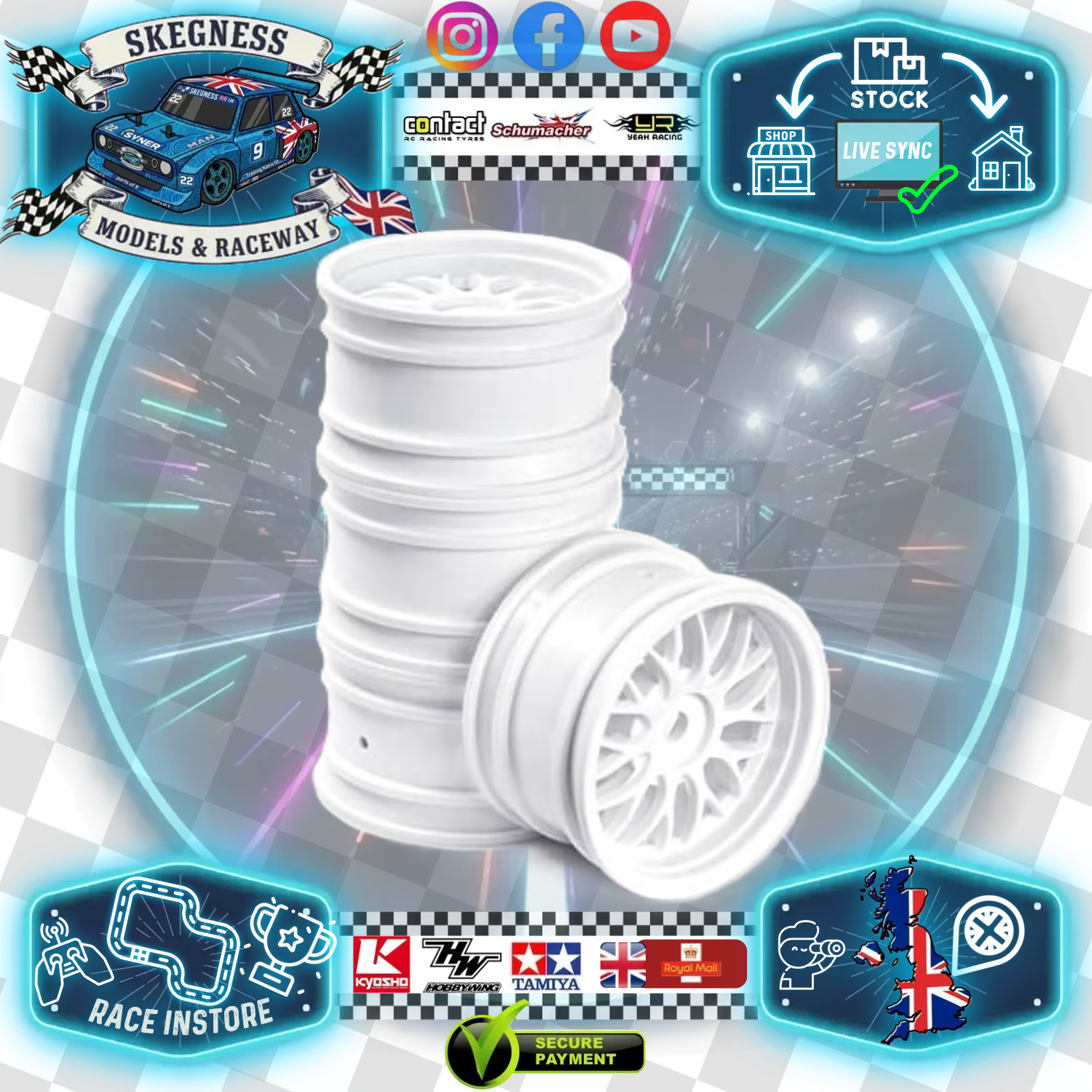 VOLANTE - Mini MTC M-Chassis Multi Spoke Wheel (4pcs) White - (Also Fits Tamiya Euro Truck) VMI-MWM