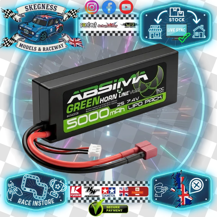 Absima - LiPo Stick Pack 1/10 RC Battery 2S 7.4V 50C 5000mah High Current (T-Plug Deans) - 4140009