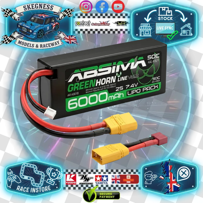 Absima - LiPo Stick Pack 1/10 RC Battery 2S 7.4V 50C 6000mah High Current (XT90 & T-Plug Deans) - 4140018