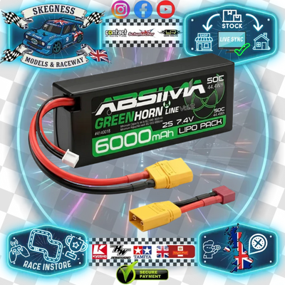 Absima - LiPo Stick Pack 1/10 RC Battery 2S 7.4V 50C 6000mah High Current (XT90 & T-Plug Deans) - 4140018