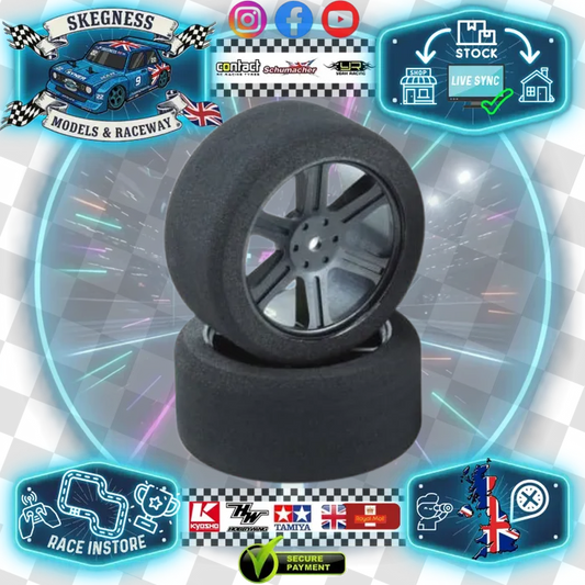 ULTI - 1/10 Front (Front or Rear for Electric Carpet) 35sh SOFT JAP Foam Tyres Glued (Black) - ULTI10F-35-HJP