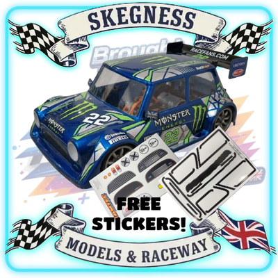 Kamtec - 1/12 MINI 756 Lexan Body With Spoiler & FREE Stickers - Fits all GT12 Minis Battcave / Kamtec / Mardave / Mini Assassin (CLEAR BODY) (160mm wide by 178mm wheelbase) (Standard Thickness)