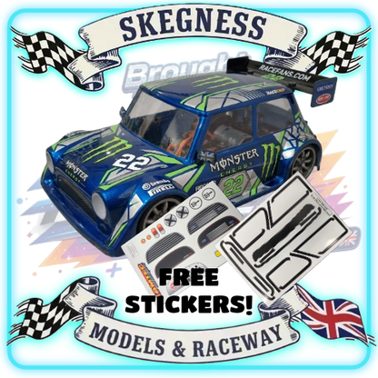 Kamtec - 1/12 MINI 756 Lexan Body With Spoiler & FREE Stickers - Fits all GT12 Minis Battcave / Kamtec / Mardave / Mini Assassin (CLEAR BODY) (160mm wide by 178mm wheelbase) (Standard Thickness)