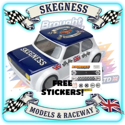 Kamtec - 1/12 MINI Clubman 758 Lexan Body & FREE Stickers - Fits all GT12 Minis Battcave / Kamtec / Mardave / Mini Assassin (CLEAR BODY) (160mm wide by 178mm wheelbase) (Standard Thickness) (No Spoiler)