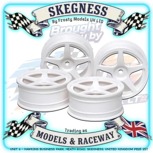 Tamiya - 24MM 5-SPOKE 1/10 RC Car WHEELS 4PCS - White - 26mm Wide (0-offset) - 53471