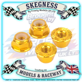 MK - M4 1/10 WHEEL NUTS (7mm Socket) - FLANGED & Serrated LOCKNUTS Gold (4PC) MK5485GD