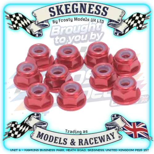 MK - M3 1/12 WHEEL NUTS (5.5mm Socket) - FLANGED Nyloc LOCKNUTS Red (10PC) MK5403R