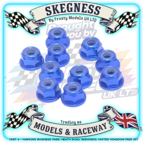 MK - M3 1/12 WHEEL NUTS (5.5mm Socket) - FLANGED Nyloc LOCKNUTS Blue (10PC) MK5403BL