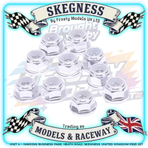 MK - M3 1/12 WHEEL NUTS (5.5mm Socket) - FLANGED Nyloc LOCKNUTS Silver (10PC) MK5403S