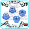 MK - M4 1/10 WHEEL NUTS (7mm Socket) - Blue FLANGED & Serrated LOCKNUTS (4PC) MK5485BL