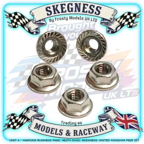 Battcave Mini Joker - M3 1/12 WHEEL NUTS (5.5mm Socket) - FLANGED Serrated Silver (10PC) JKR-019-S
