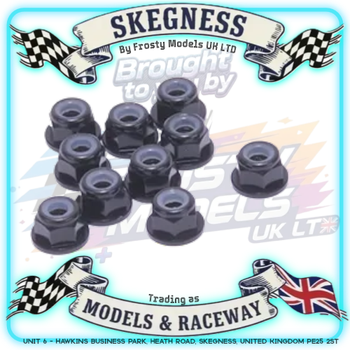 MK - M3 1/12 WHEEL NUTS (5.5mm Socket) - FLANGED Nyloc LOCKNUTS BLACK (10PC) MK5403BK