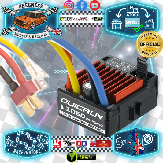 HOBBYWING - QUICRUN - WP1060 - 1/10 RC BRUSHED ESC - SBEC T PLUG (DEANS) (60AMP) HW30120060028 (TT01E EURO TRUCK STOCK SPEC)