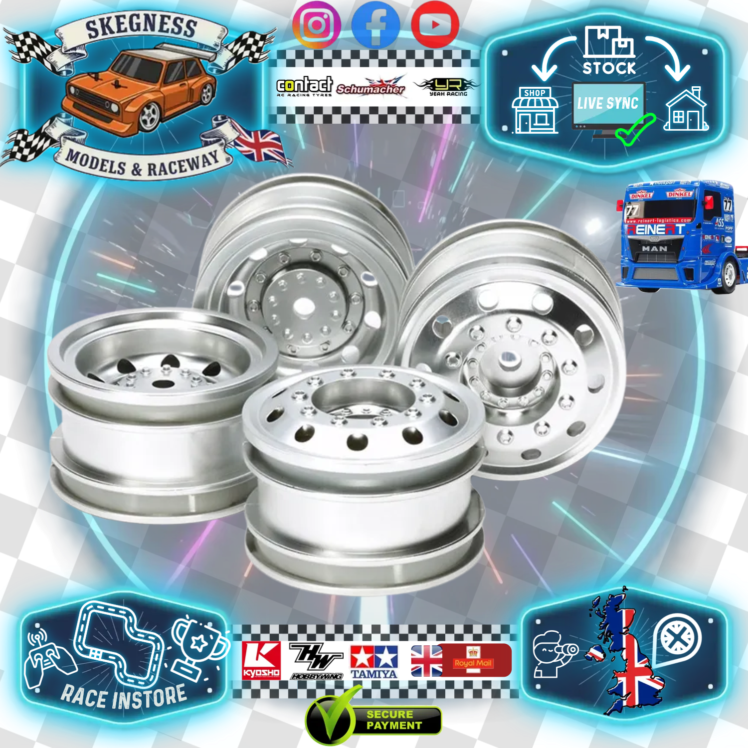 TAMIYA - TT01E RC 1/14 EURO TRUCK WHEELS F&R (SILVER) (2Pcs Each) - 51588