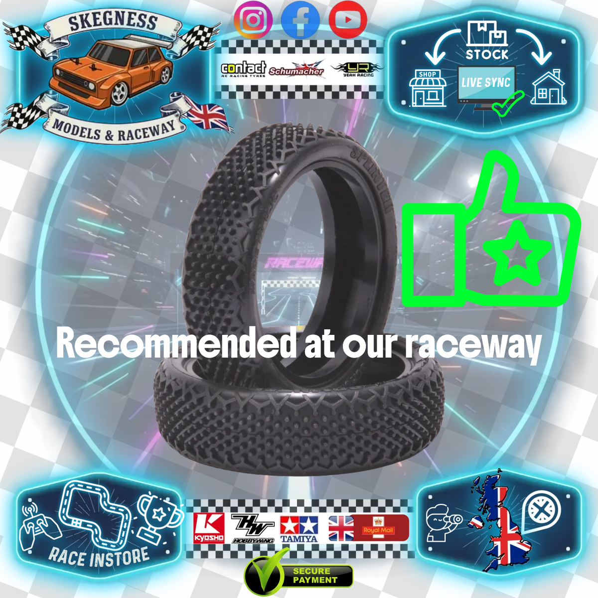 SCHUMACHER - Splinter - 1/10 2WD Buggy Tires/Tyres - Front - Yellow - U6906 (Recommended Carpet & Astro)