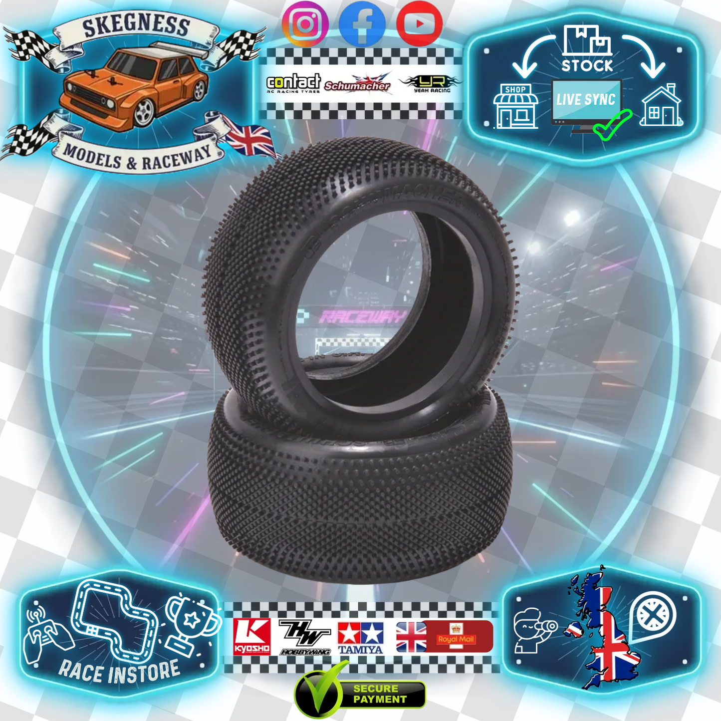 SCHUMACHER - Azami (Micro Pins) - 1/10 - Rear Buggy Tires / Tyres - Yellow - (1pr) U6905 (Similar to Cactus with more side bite)