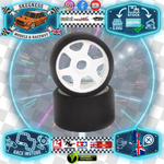 CONTACT RC - 1/12 GT12 Atom Front 42Sh Q Foam Tyres 46mm - JG42FQ (1pair) Bearing Axle Wheel & Tyre Set Pre-Glued (Recommended at Frosty Raceway on Atom GT12)
