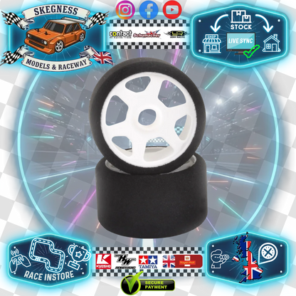 CONTACT RC - 1/12 GT12 Atom Front 42Sh Q Foam Tyres 46mm - JG42FQ (1pair) Bearing Axle Wheel & Tyre Set Pre-Glued (Recommended at Frosty Raceway on Atom GT12)