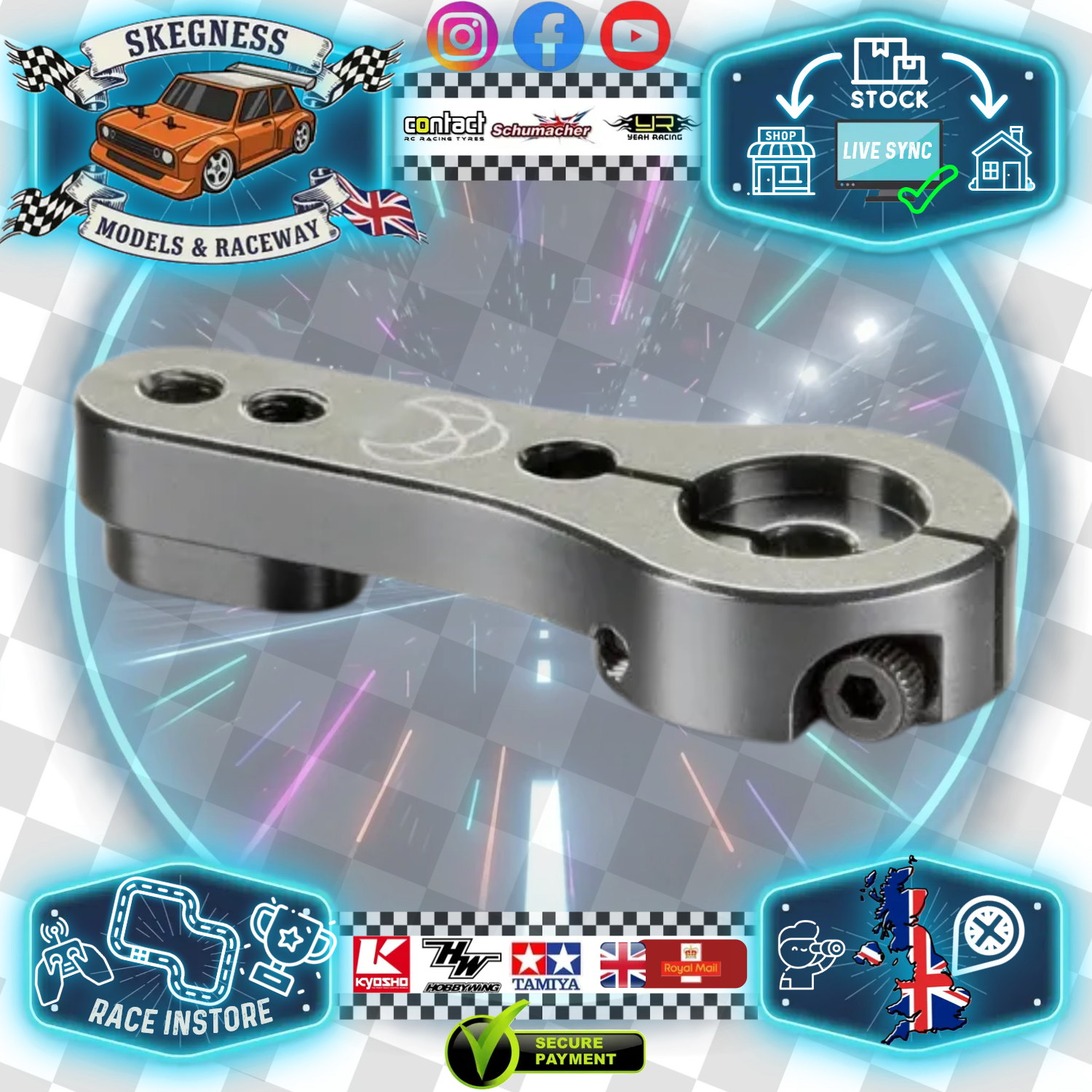 Absima - Universal 25T (Suitable for Savox, Futaba, Power HD, Servos) Aluminium Clamp Servo Horn (Silver) - 2030035