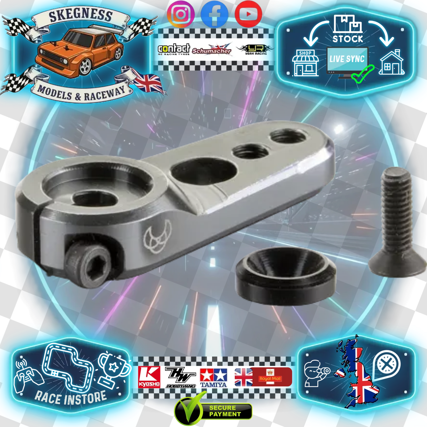 Absima - Universal 24T (Suitable for Hitec Servos) Aluminium Clamp Servo Horn Short (Silver) - 2030037