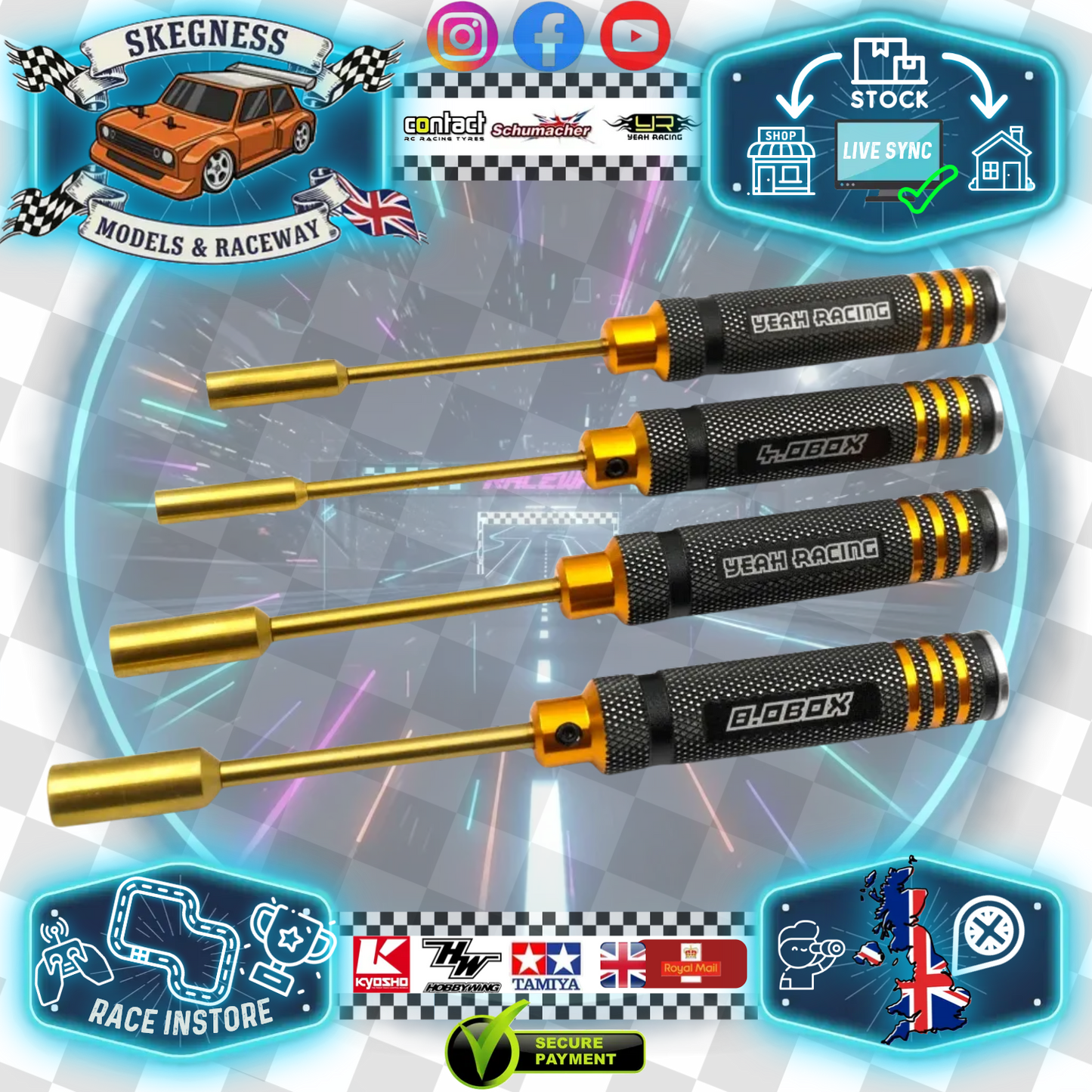 YEAH RACING - Alloy 4.0 5.5 7.0 8.0 Lock Nut Driver Set Black/Gold - YT-0224