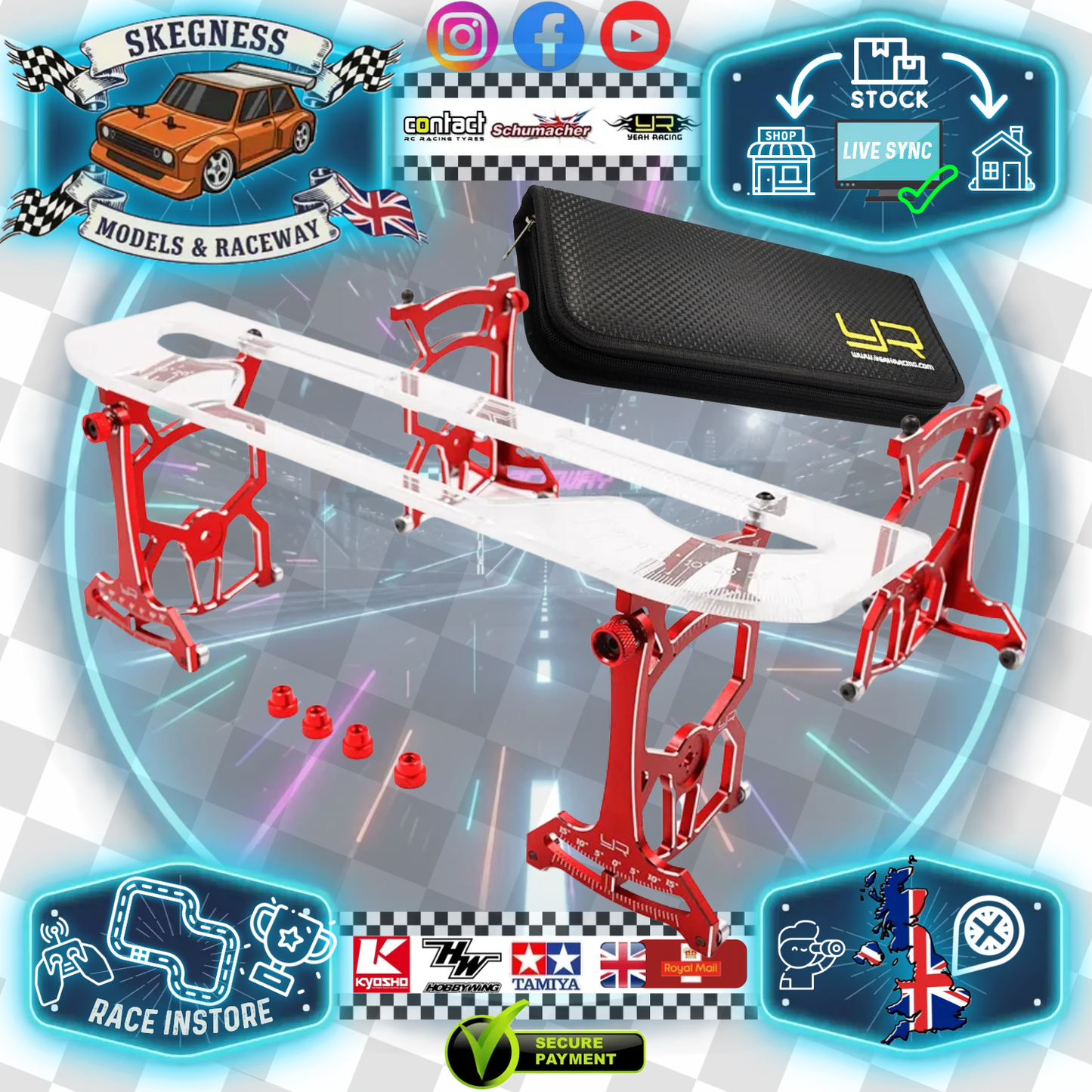 Yeah Racing - Universal Set Up System Ver.3 For 1/10 On Road Touring Cars - Red - YT-0140RD (With Free Tool Bag Case)