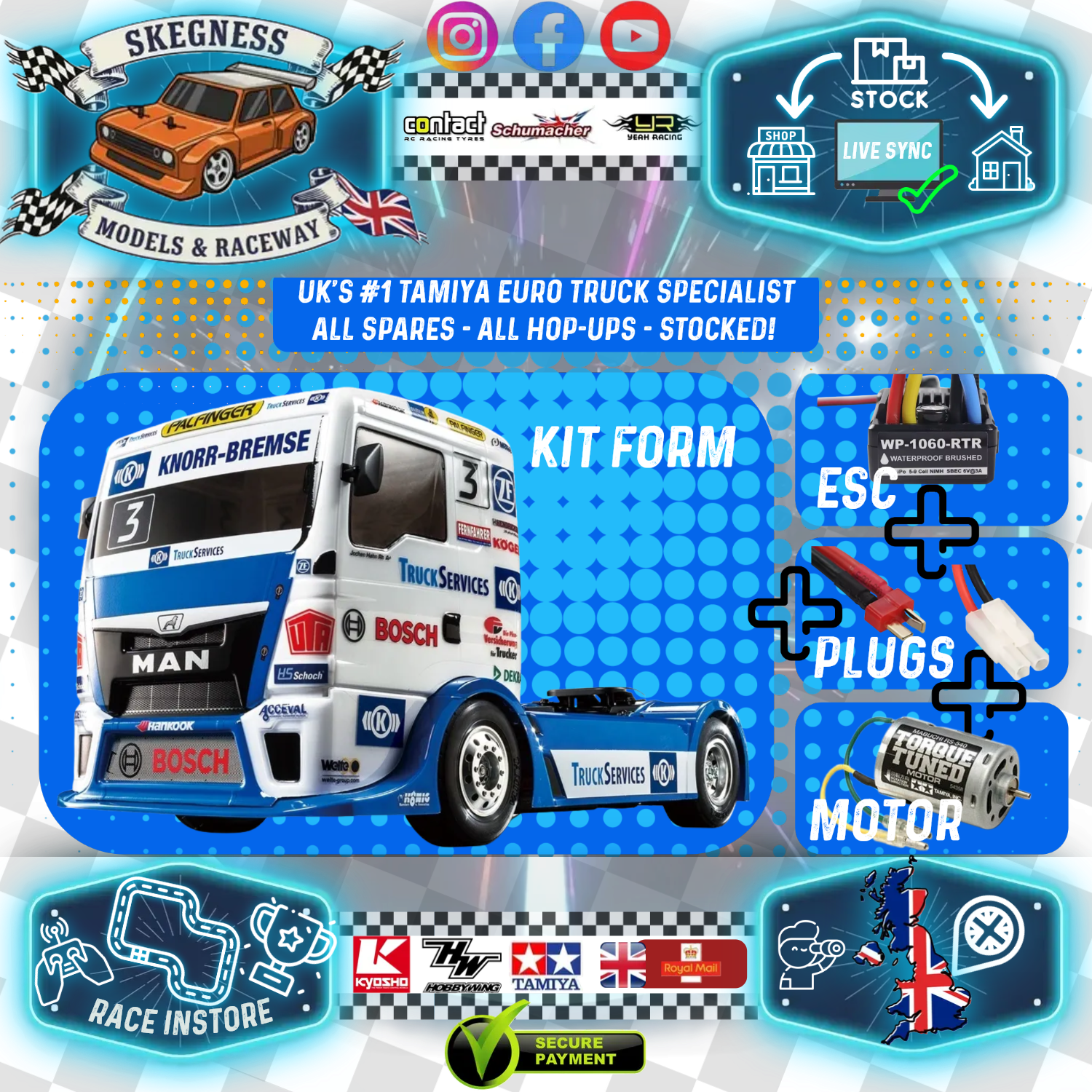 TAMIYA 58632 - TEAM HAHN MAN TGS - EURO TRUCK KIT 4WD 1/10 TT01E (ESC & MOTOR)