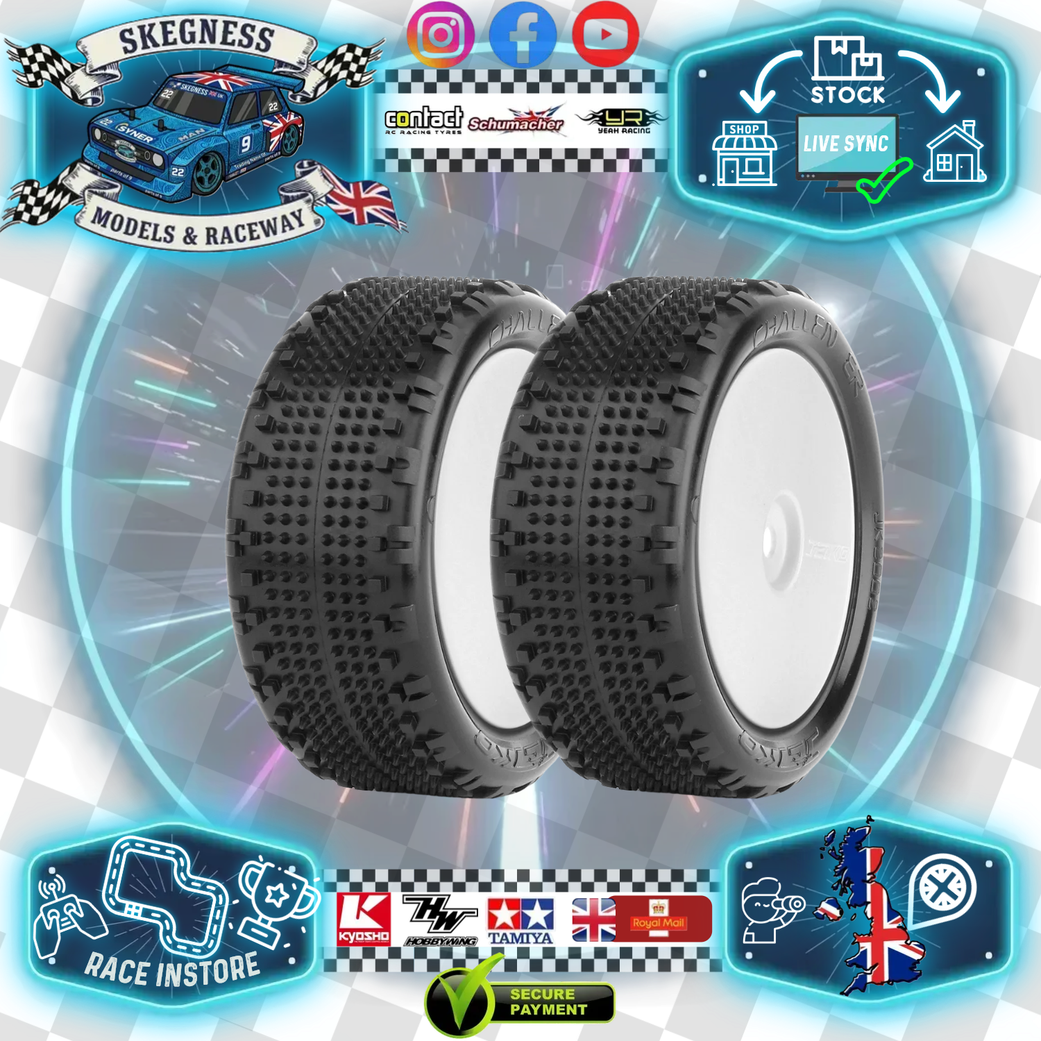 Jetko - Challenger 1/10 Buggy 2.2inch Front Tyres 4wd - Pre Mount Glued EOS - Yellow - JK2002EGW