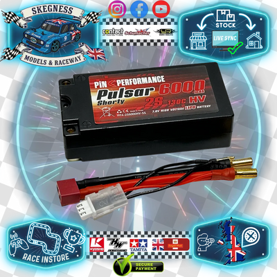 Pink Performance - Pulsar Shorty LiPo 2S 7.6V HV 6000Mah 130C (5mm Bullets) 96.5x47.7x26mm 225g - PP4-2S6000HV-5S (Deans Balance Lead Included)