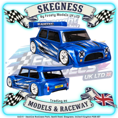 Kamtec - NEW 1/12 MINI MONSTER 759 Lexan Body With Spoiler (Free Stickers) (Streamlined Box Arch & Lowered Roof) - Fits all GT12 Minis Battcave / Kamtec / Mardave / Mini Assassin (CLEAR BODY) (160mm wide by 178mm wheelbase) (Standard Thickness)