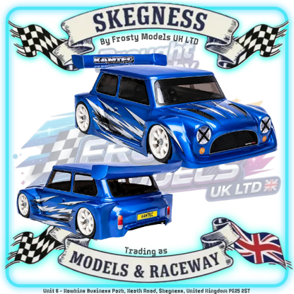 Kamtec - NEW 1/12 MINI MONSTER 759 Lexan Body With Spoiler (Free Stickers) (Streamlined Box Arch & Lowered Roof) - Fits all GT12 Minis Battcave / Kamtec / Mardave / Mini Assassin (CLEAR BODY) (160mm wide by 178mm wheelbase) (Standard Thickness)