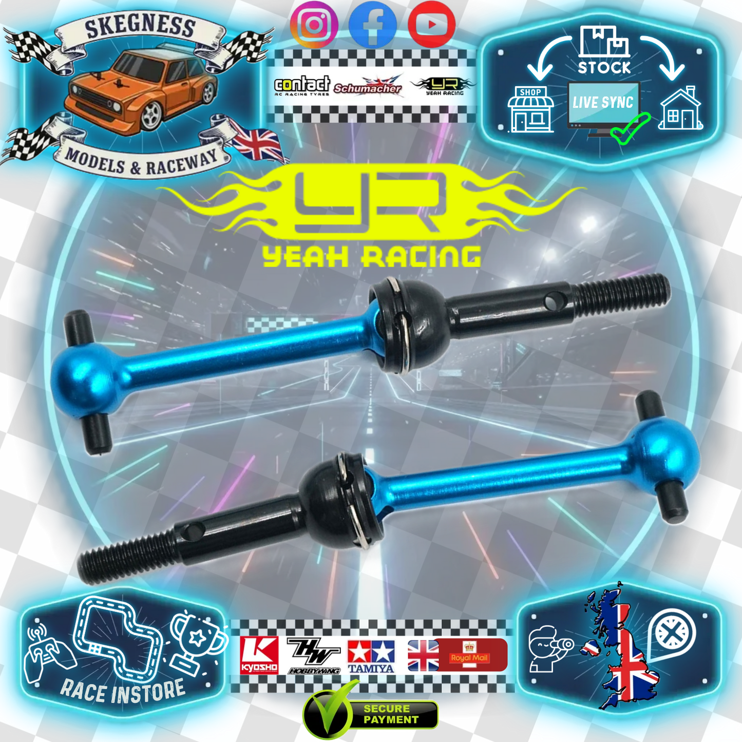 Yeah Racing - Aluminum Universal Shaft For Tamiya TT01/ TT01E Blue - TATT-047BU (not euro truck legal)