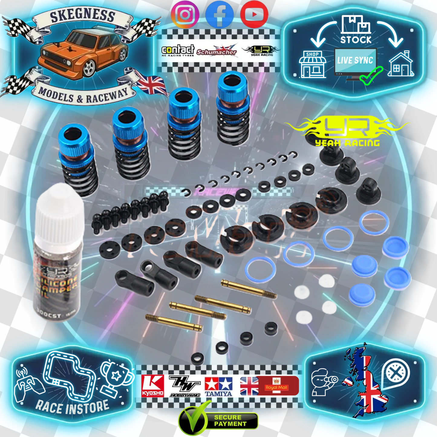 Yeah Racing - Drift Spec Shock-Gear 50mm Damper Set for 1/10 RC Car Blue - TATT-022BU