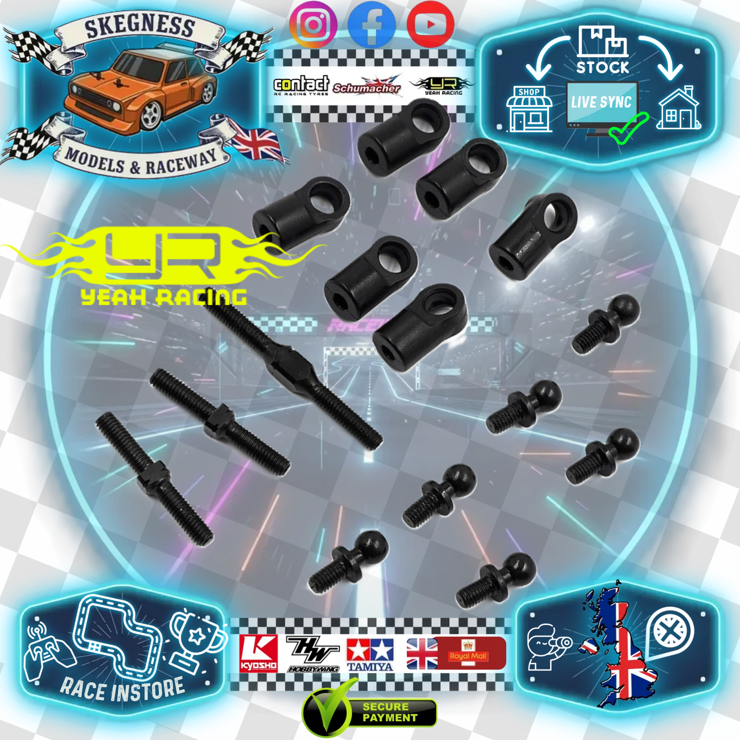 YEAH RACING - Adjustable Steering Tie-Rod & Servo Arm Link Set For Tamiya TT02 & TT01E - TT02-012