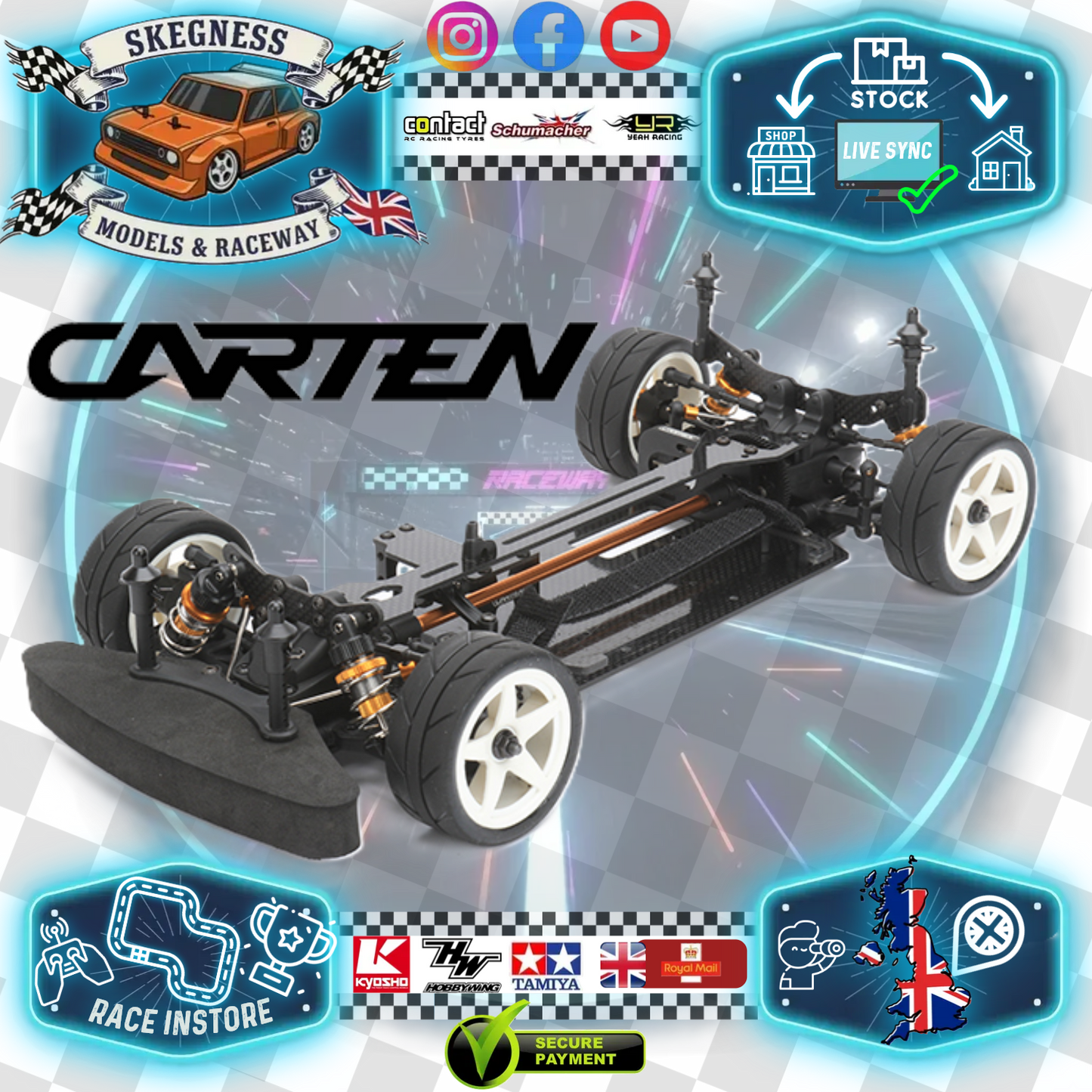 Carten - T410R Revolution 1/10 Electric RC TOURING CAR - Shaft Drive 4WD - Revolution Pro Kit - 190mm Wide by 258mm Wheelbase (No electrics, wheels or tyres etc)