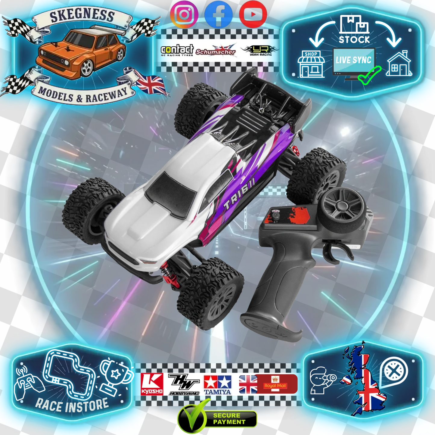 PD RACING - TR16 II Brushed Purple Truggy 1/16 SCALE READY TO RUN WITH 2S LIPO (30mph) - PD304T-P