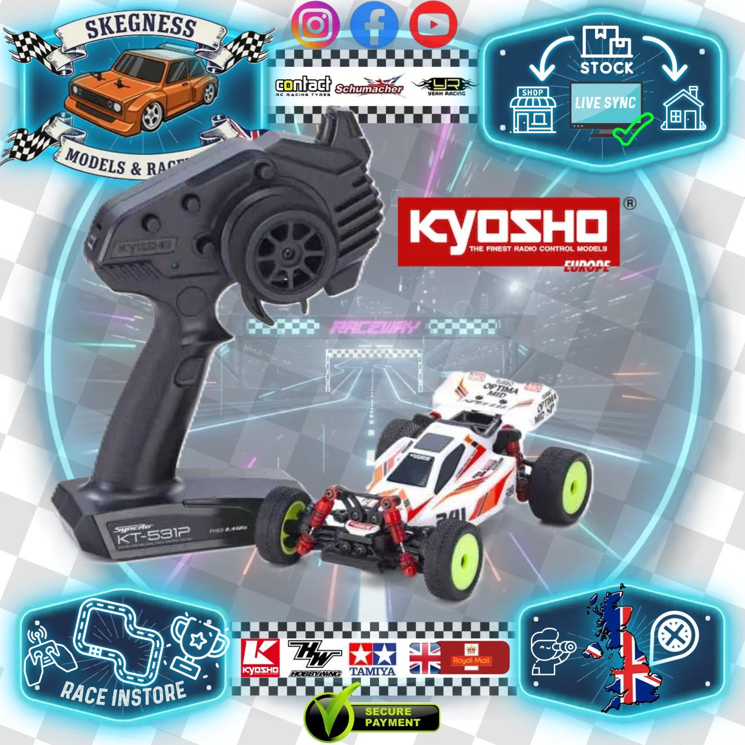 Kyosho - 1/28 Micro Buggy Mini-Z MB010 Readyset 4WD Turbo Optima Mid Special (White) (1/24th Class) - (No battery or charger included) (Micro RC Buggy)