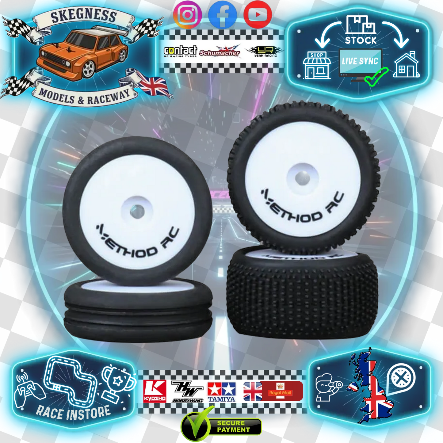 METHOD - NITRAGRIP 1/24 BUGGY TYRES F/R ON 7MM HEX WHITE (4) Method RC Logo Part Number: MTD0606W