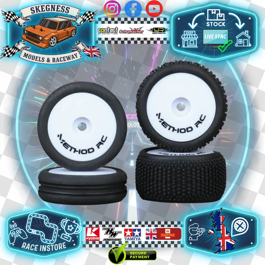 METHOD - NITRAGRIP 1/24 BUGGY TYRES F/R ON 7MM HEX WHITE (4) Method RC Logo Part Number: MTD0606W