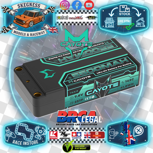 CAYOTE - LiPo 5500mAh HV Shorty Battery 7.6v 2S - 22.2mm Thick, 204g Weight - (Ideal LMGT3, Mini GT, Buggy Application) CA552S145