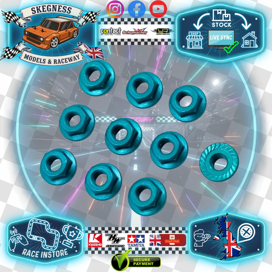 Yeah Racing - M4 1/10 WHEEL NUTS - Light Blue SERRATED ALUMINIUM (10PC) LN-M4S-LB